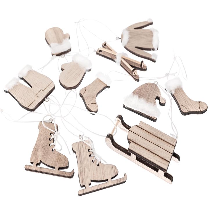 Dekorative Holzornamente mit Weihnachtsmotiven 12 Stück | Natur Dekorative Holzornamente mit Weihnachtsmotiven 12 Stück | Natur