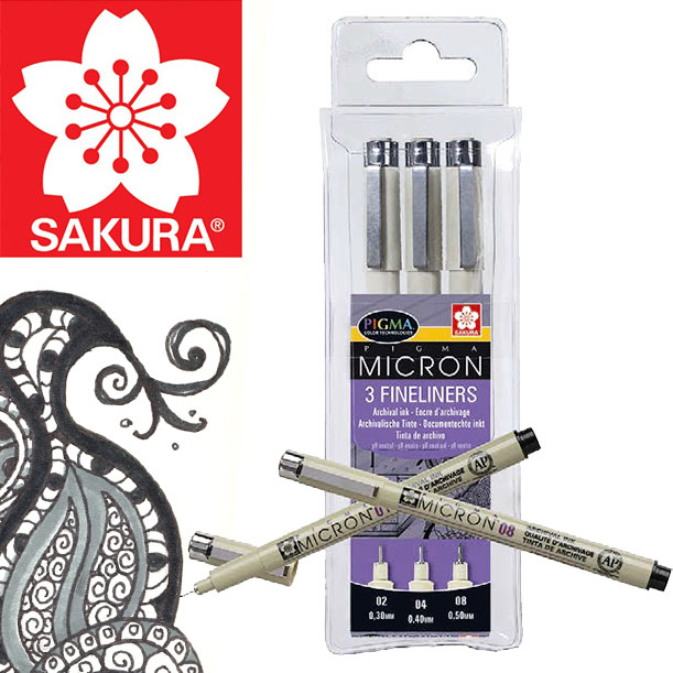 Satz technischer Stifte SAKURA Pigma Micron / 3 Stück