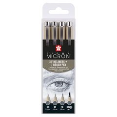 Set mit technischen Stiften Sakura Pigma Micron 3 fineliners a brush pen | dunkelgraue Farbtöne | dunkelgraue Farbtöne